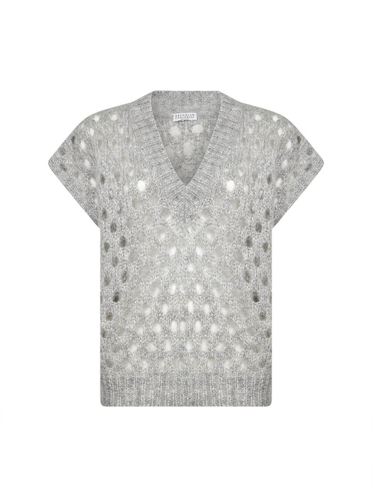 Gilet Dazzling Net in mohair e lana Wispy grigio