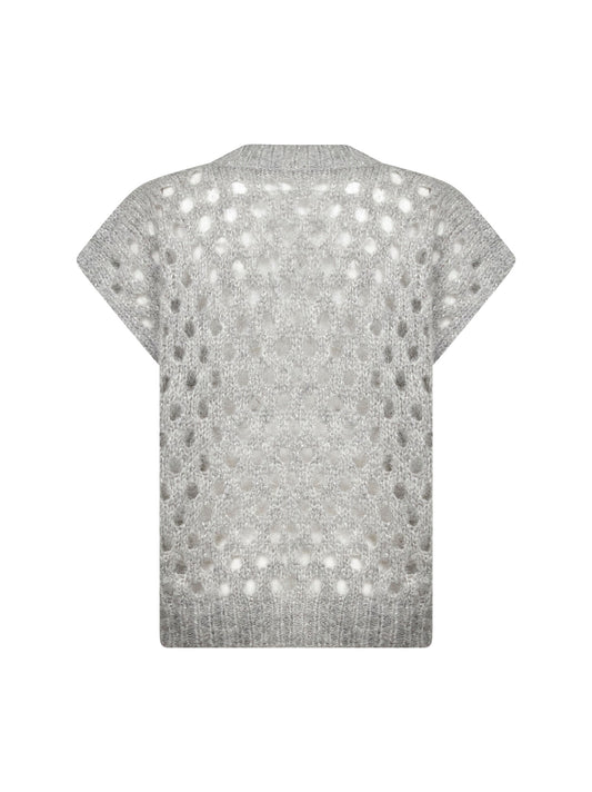 Gilet Dazzling Net in mohair e lana Wispy grigio
