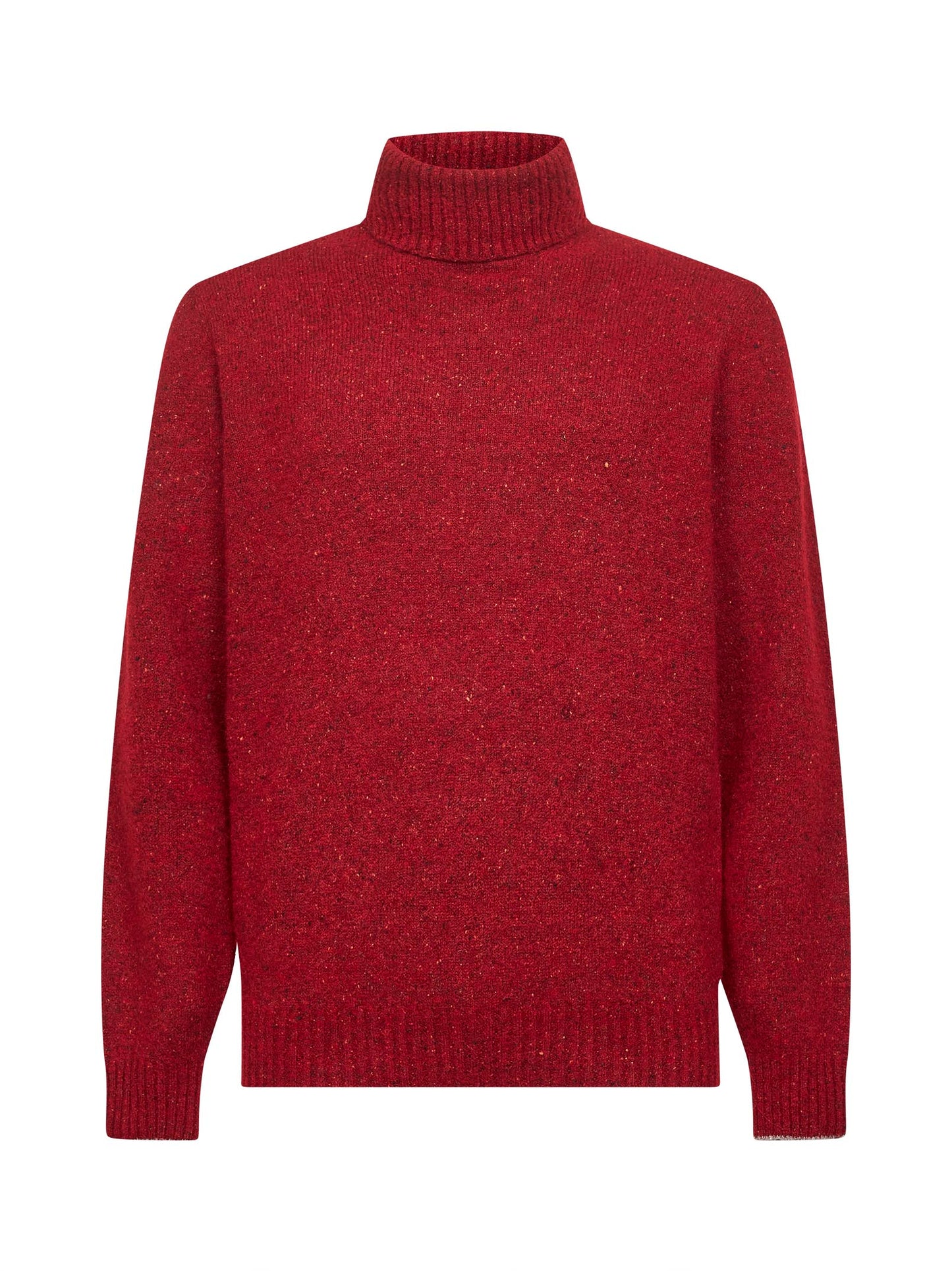 Red alpaca blend flecked turtleneck sweater