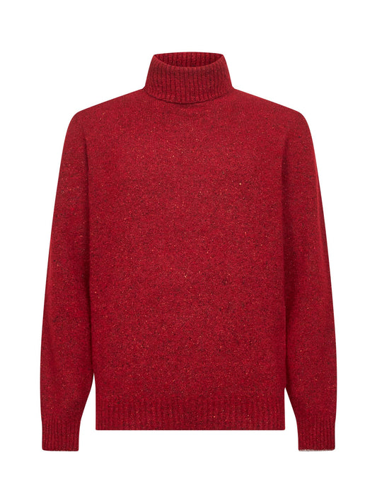 Red alpaca blend flecked turtleneck sweater