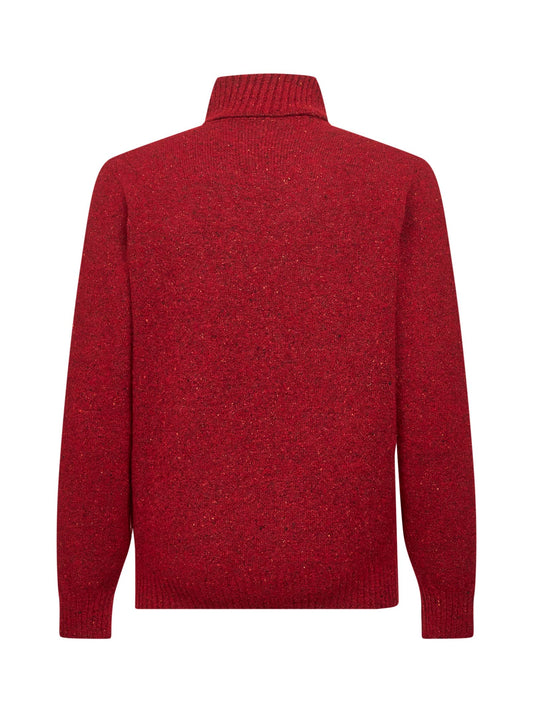 Red alpaca blend flecked turtleneck sweater