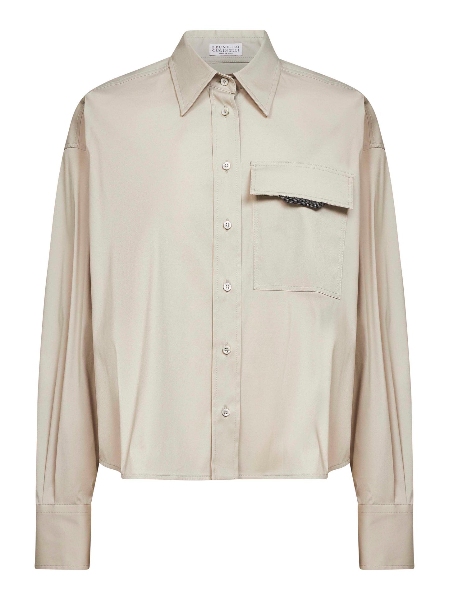 Camicia Crop fango con Shiny Flap Detail