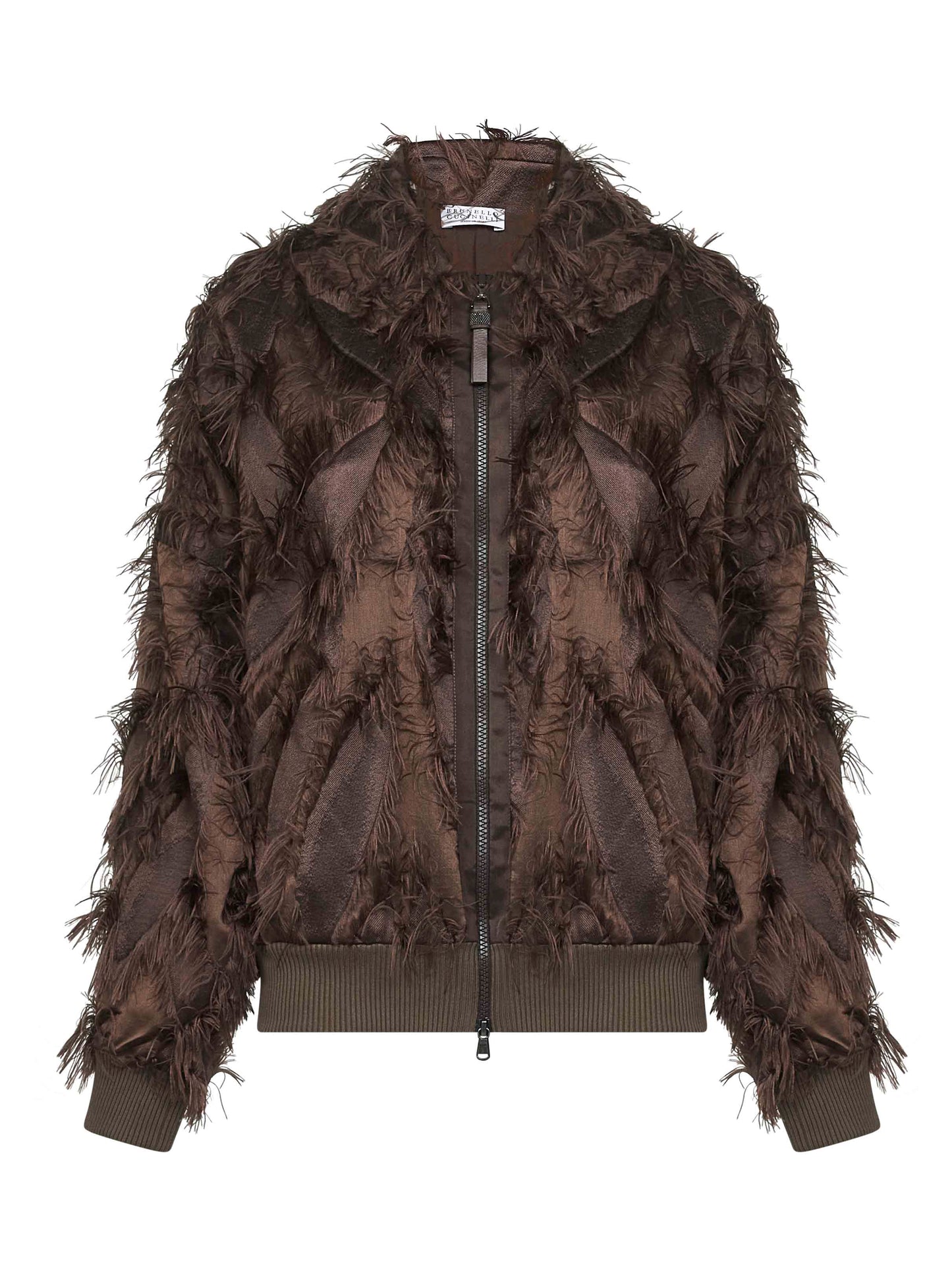 Bomber in fil coupé Dracaena marrone con Shiny Zipper Pull