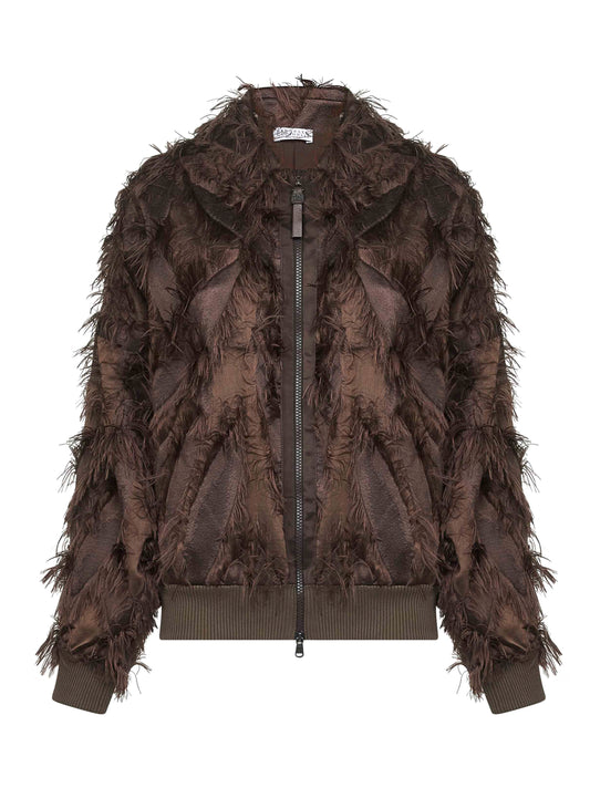 Bomber in fil coupé Dracaena marrone con Shiny Zipper Pull