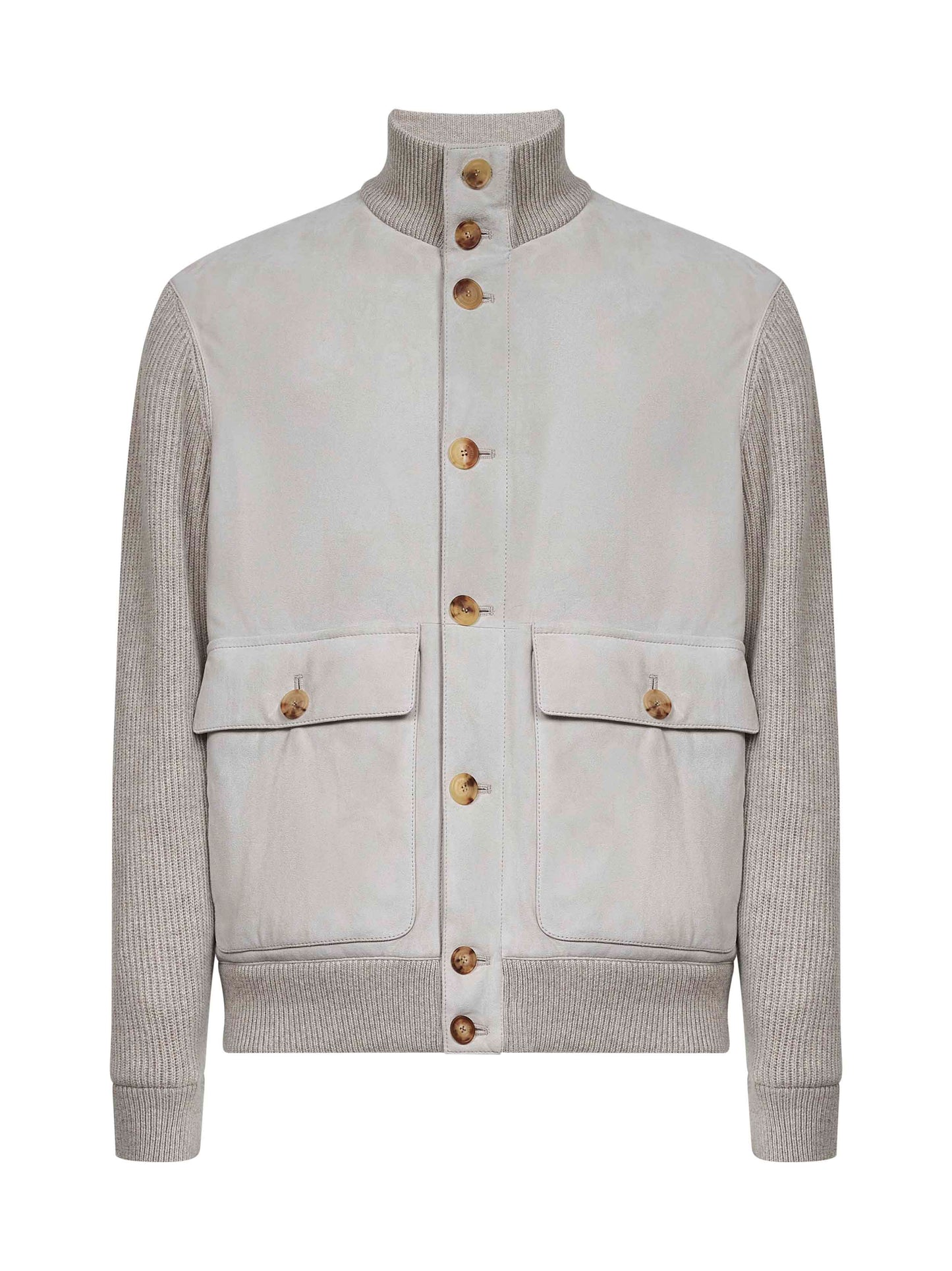 Grey suede and knit bomber jacket