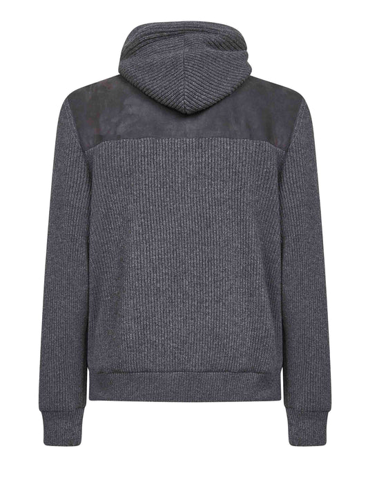 Grey suede and knit hooded jacket