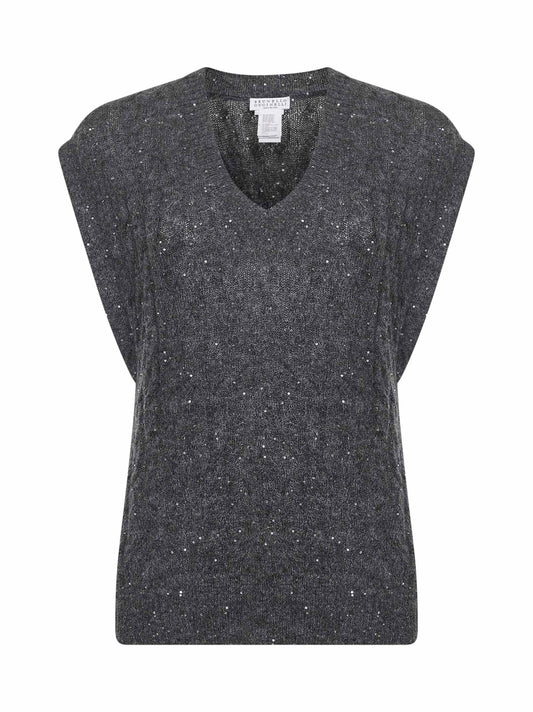 Gilet Dazzling Cable in misto mohair grigio