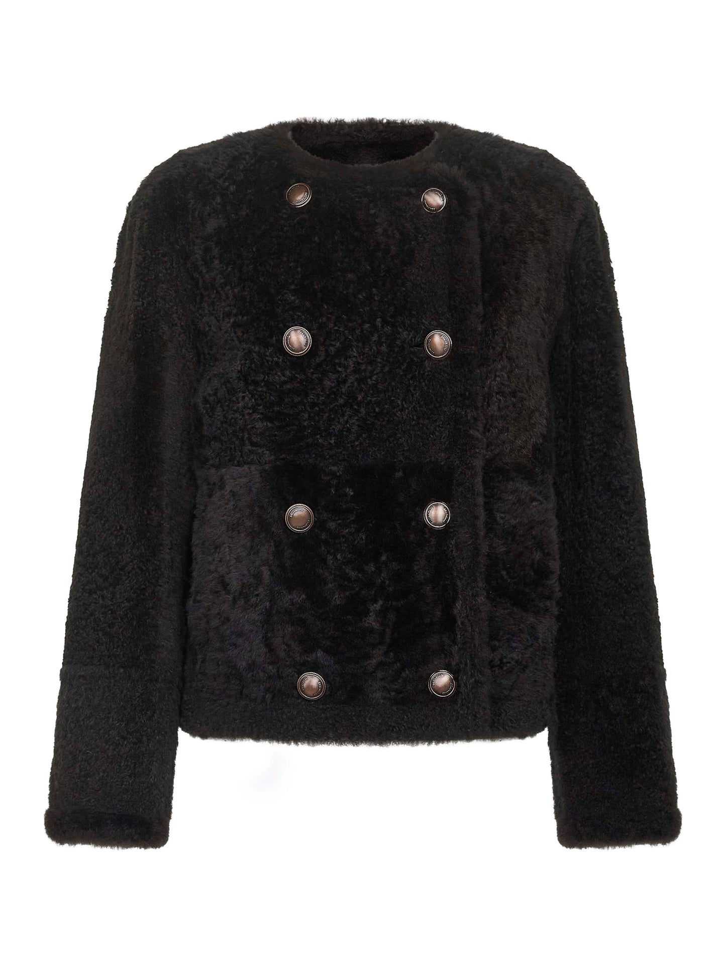 Brown shearling Fuzzy reversible cropped pea coat