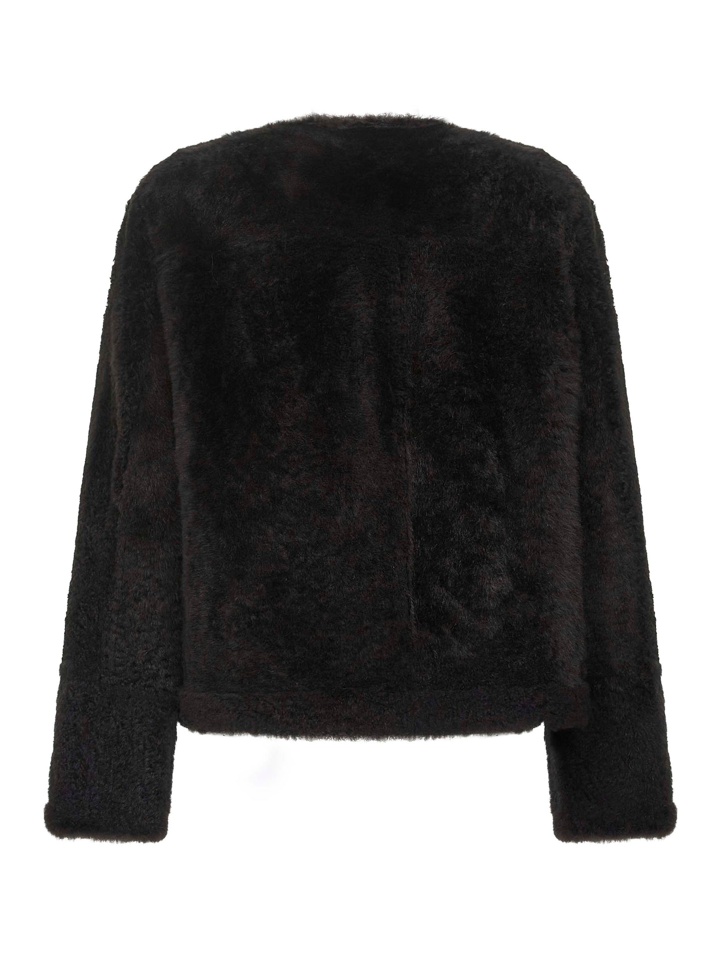 Brown shearling Fuzzy reversible cropped pea coat