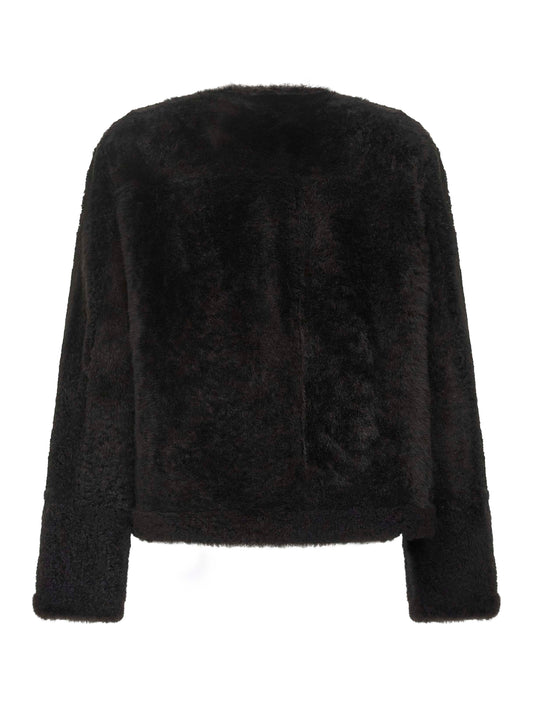 Brown shearling Fuzzy reversible cropped pea coat