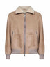 Bomber in shearling curly scamosciato beige