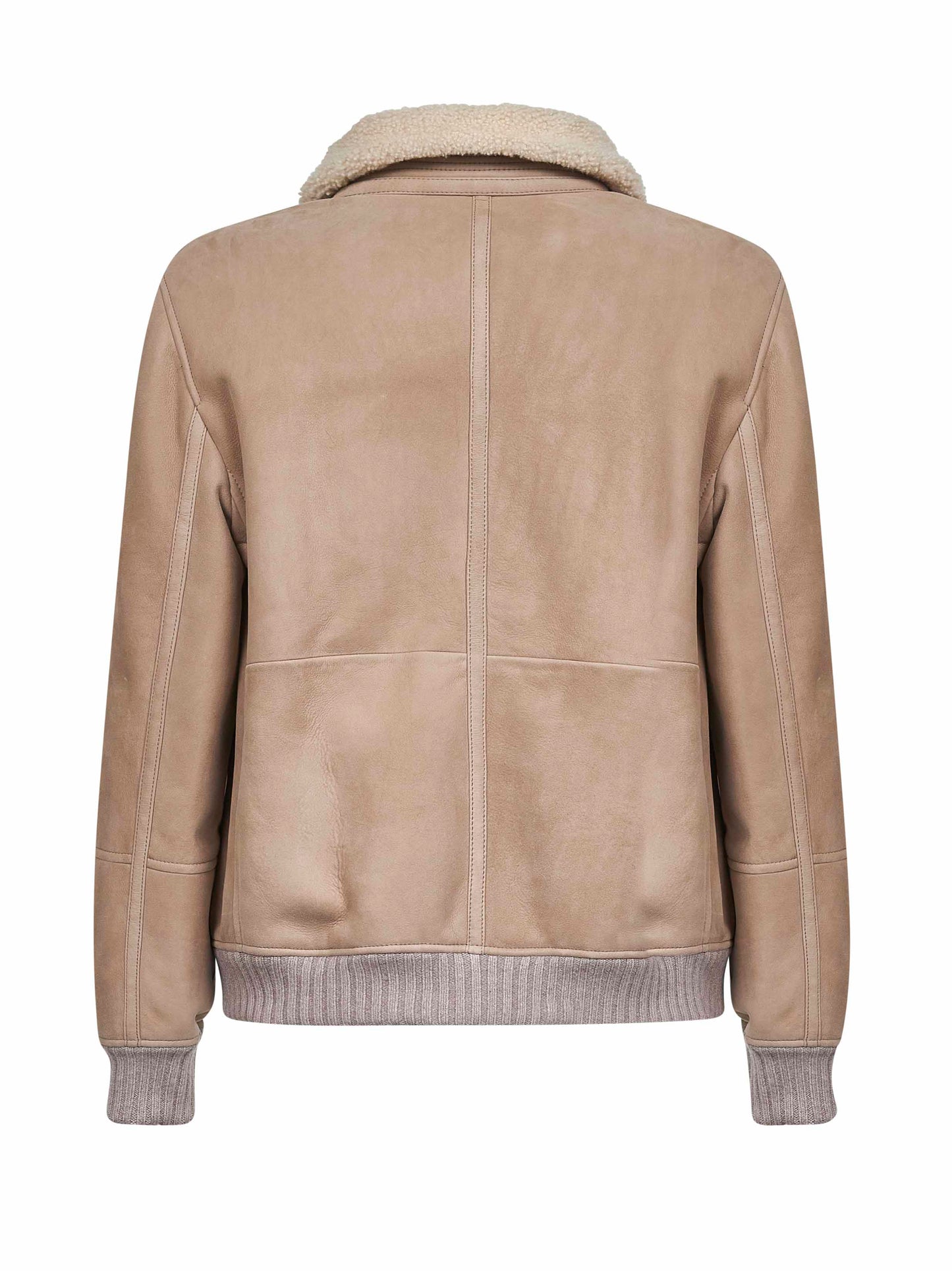 Bomber in shearling curly scamosciato beige