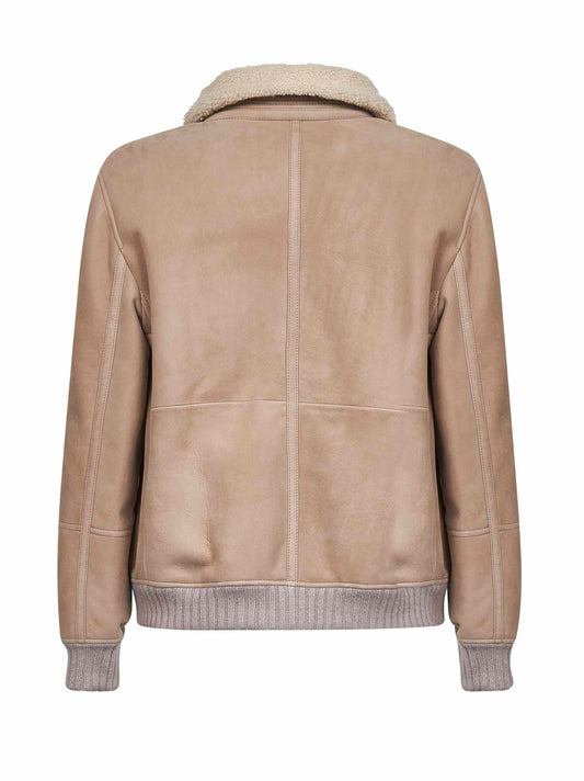 Bomber in shearling curly scamosciato beige