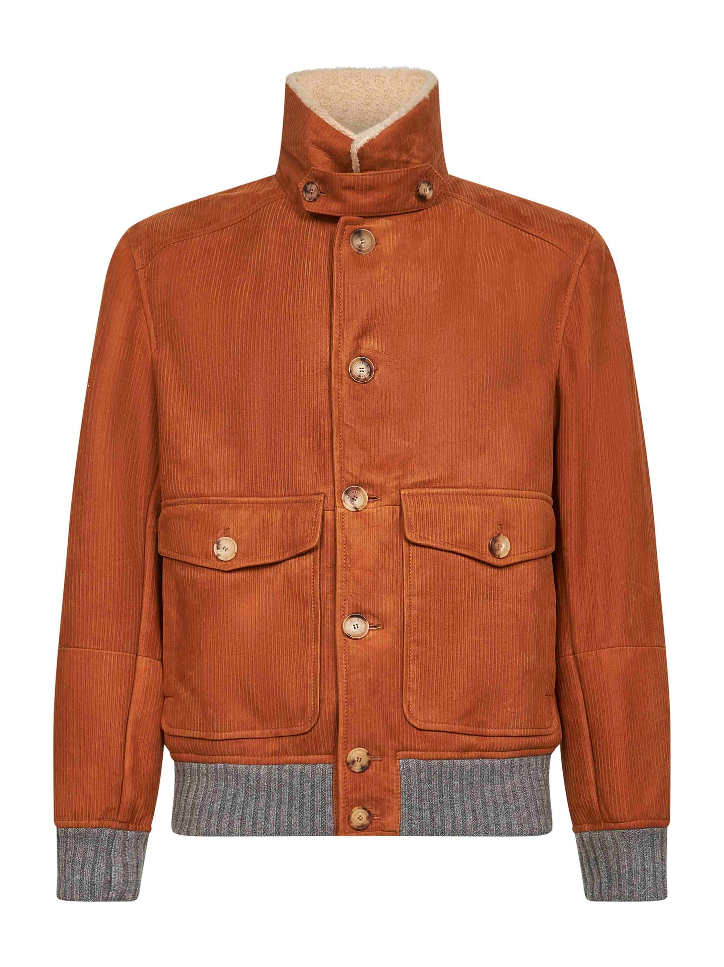 Orange ribbed suede shearling aviator jacket