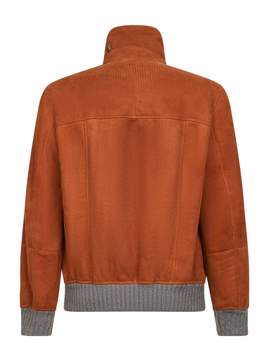 Orange ribbed suede shearling aviator jacket