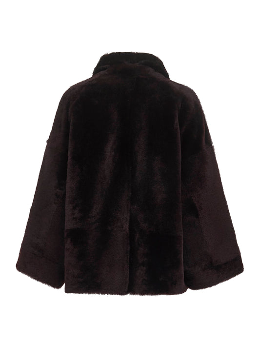 Burgundy nappa leather and fur reversible caban
