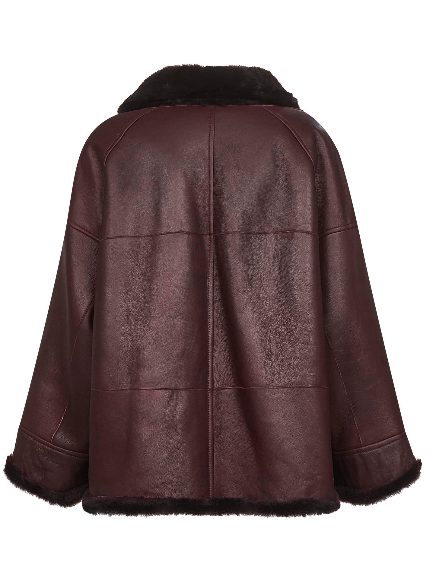Burgundy nappa leather and fur reversible caban