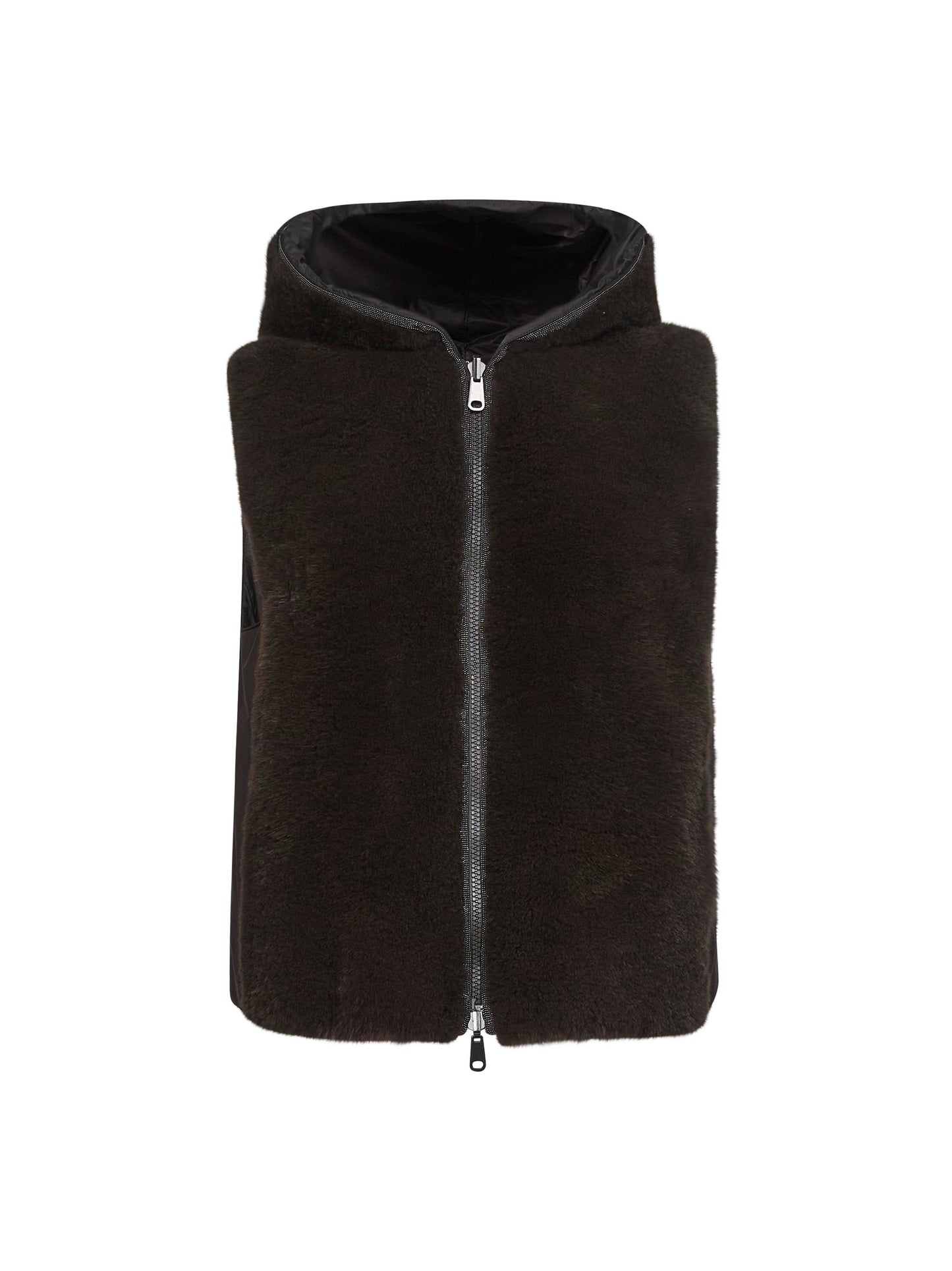 Brown fur and nylon reversible vest