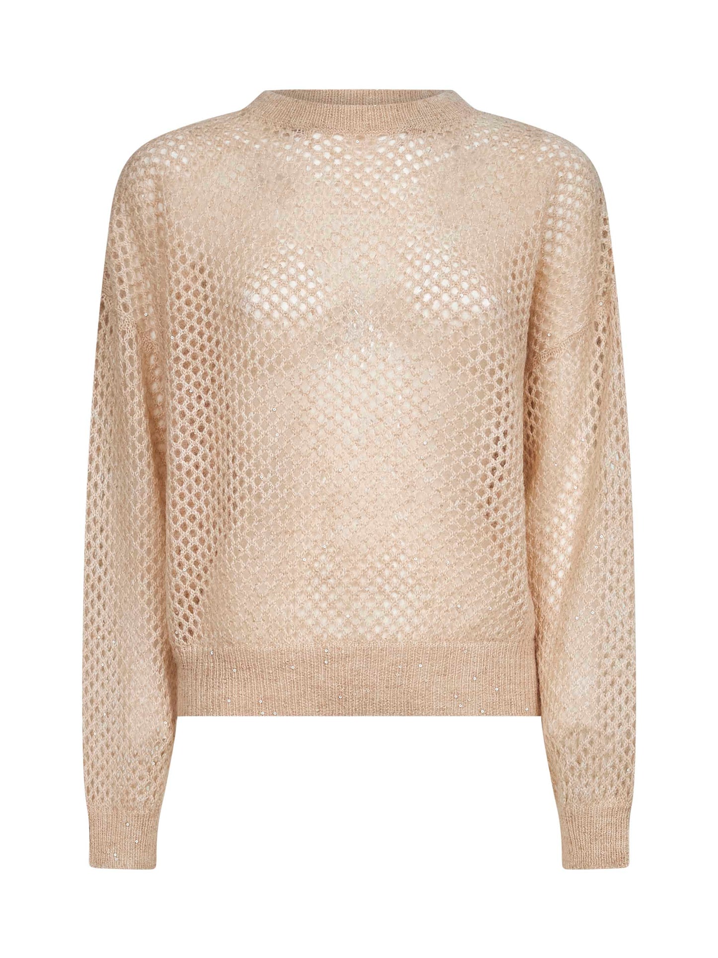Beige Dazzling Mesh crewneck sweater