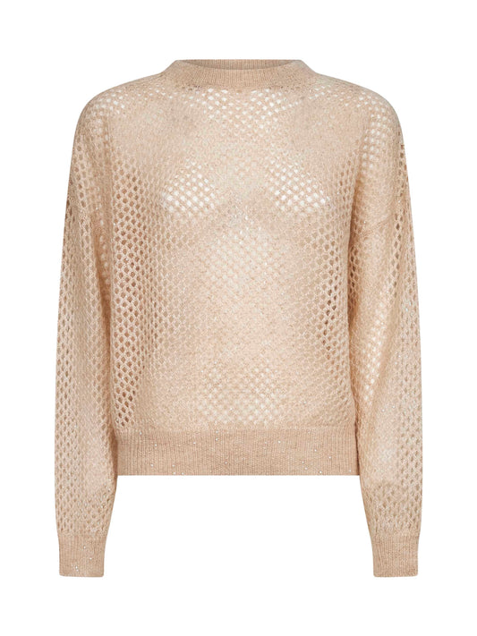 Beige Dazzling Mesh crewneck sweater
