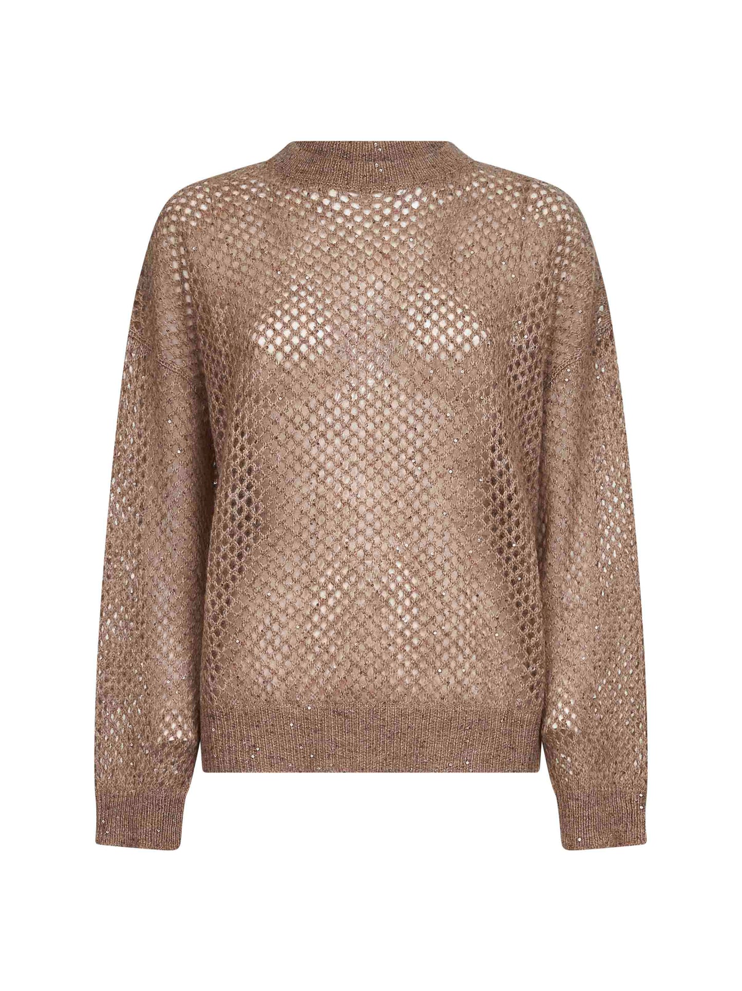 Brown Dazzling Mesh crewneck sweater