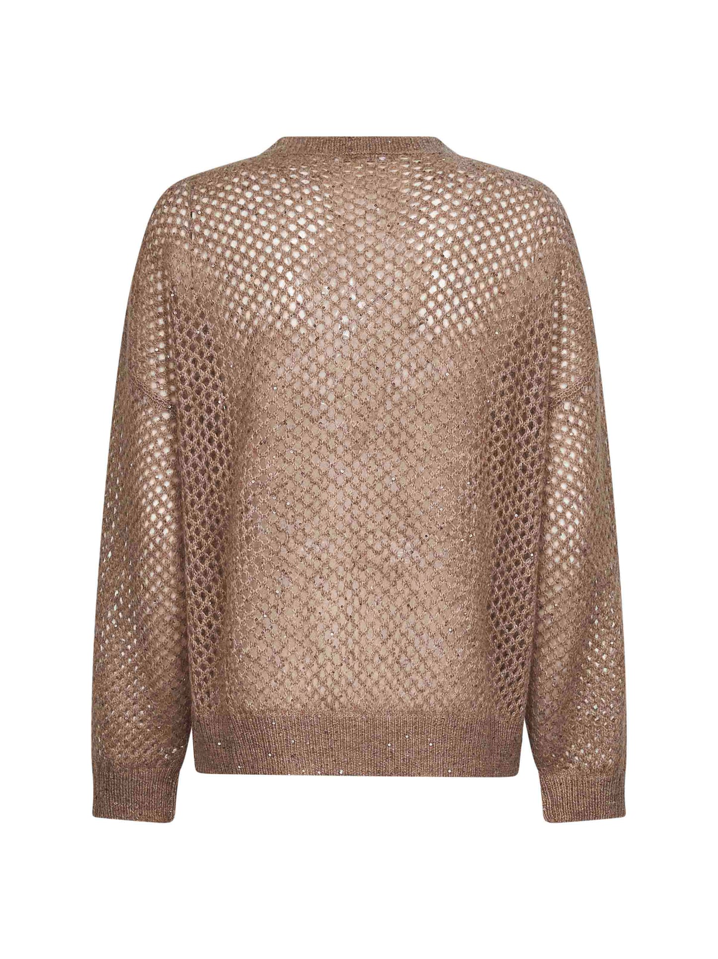 Brown Dazzling Mesh crewneck sweater