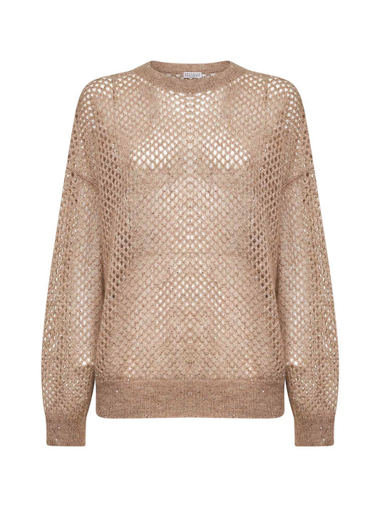 Beige mohair blend Dazzling Mesh sweater