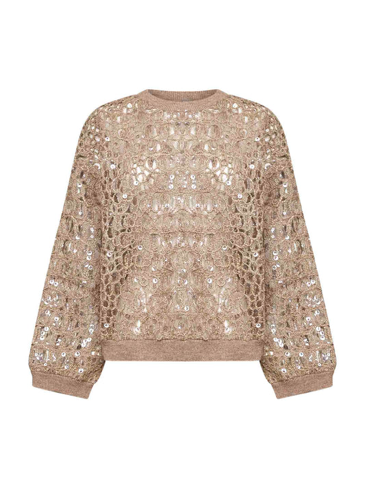 Beige Dazzling Croc Embroidery sweater