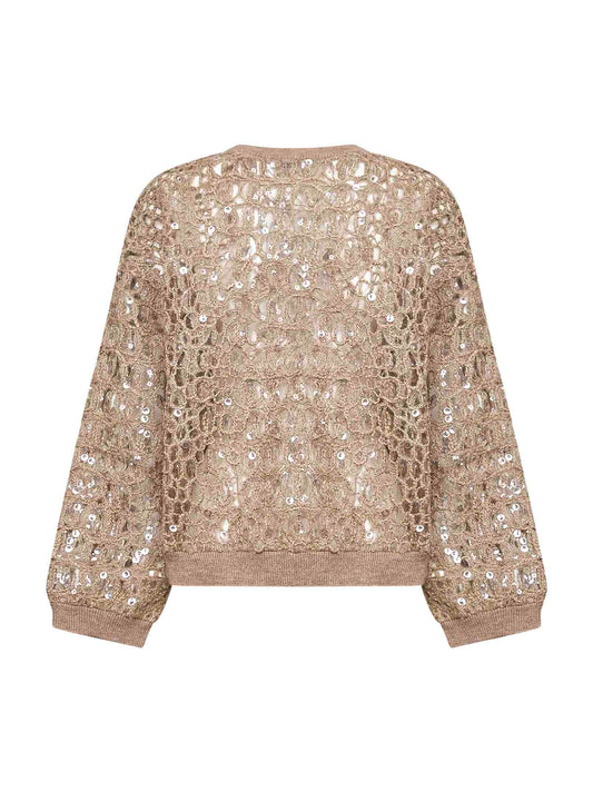 Beige Dazzling Croc Embroidery sweater