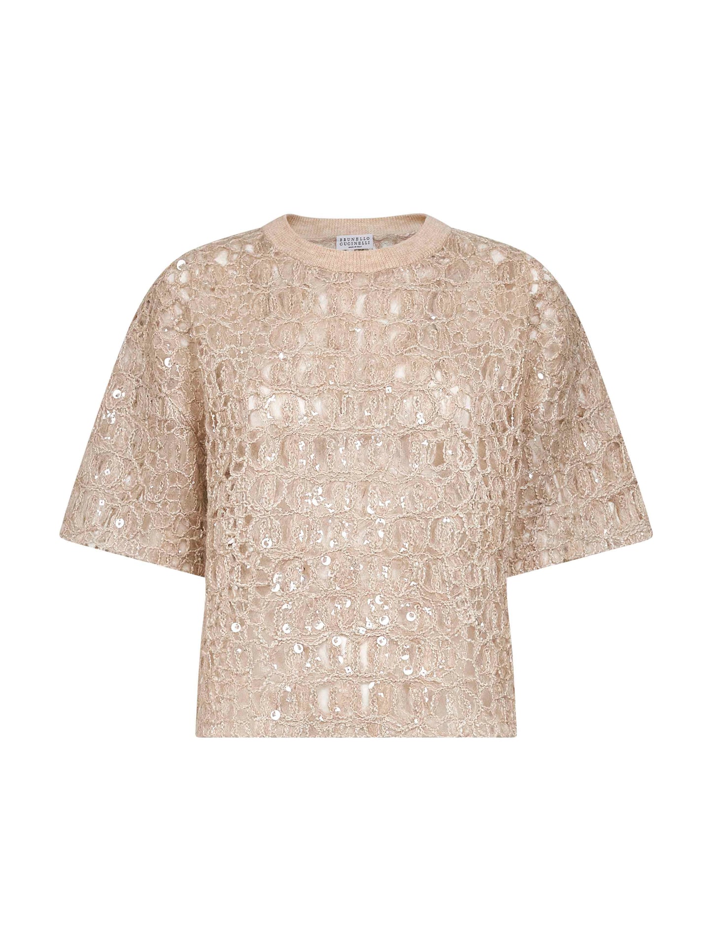Beige Dazzling Croc Embroidery knit T-shirt