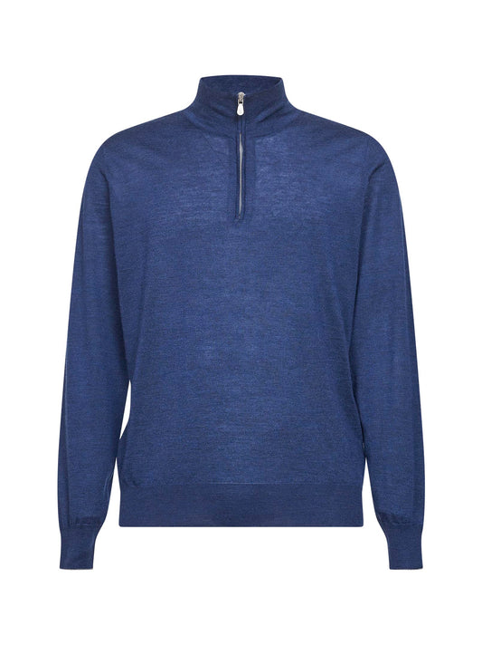 Blue cashmere blend lightweight half-zip sweater