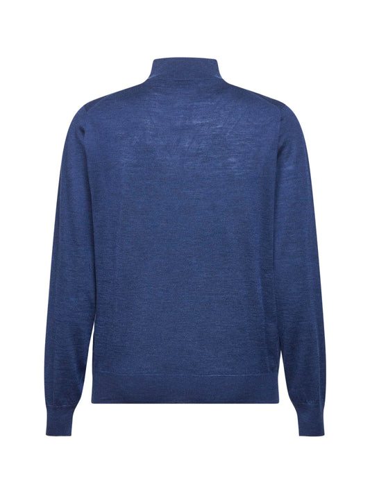Blue cashmere blend lightweight half-zip sweater