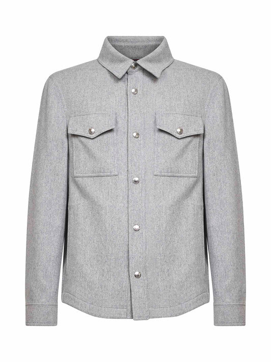 Grey water-repellent cashmere overshirt