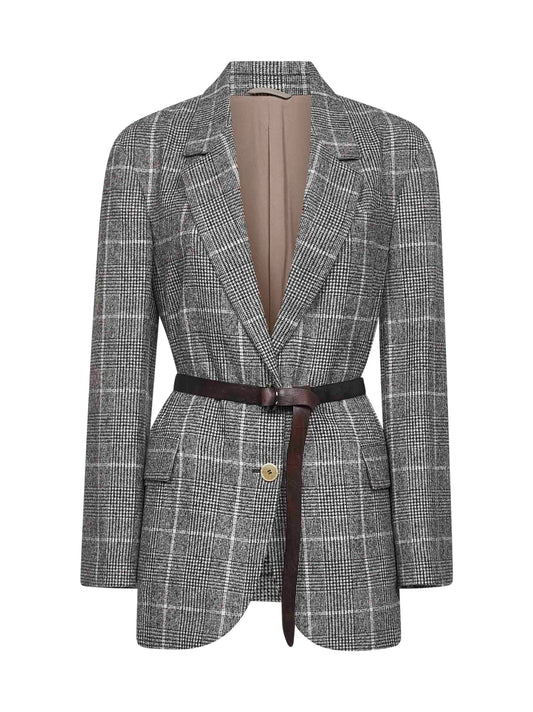 Brown prince of Wales belted blazer