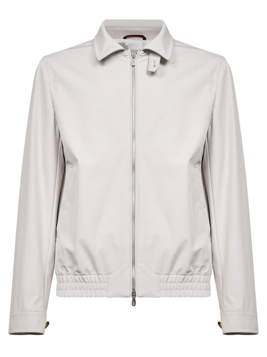 Grey stretch bonded nylon bomber jacket