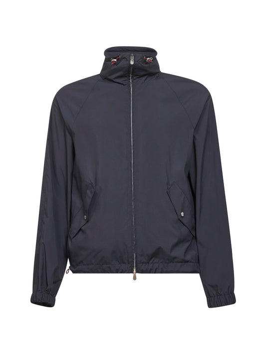 Blue lightweight techno fabric hooded jacket