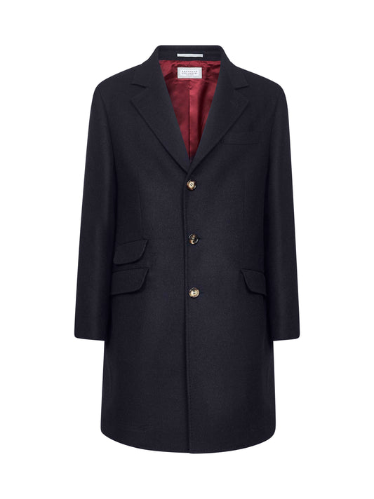 Blue wool single-breasted coat
