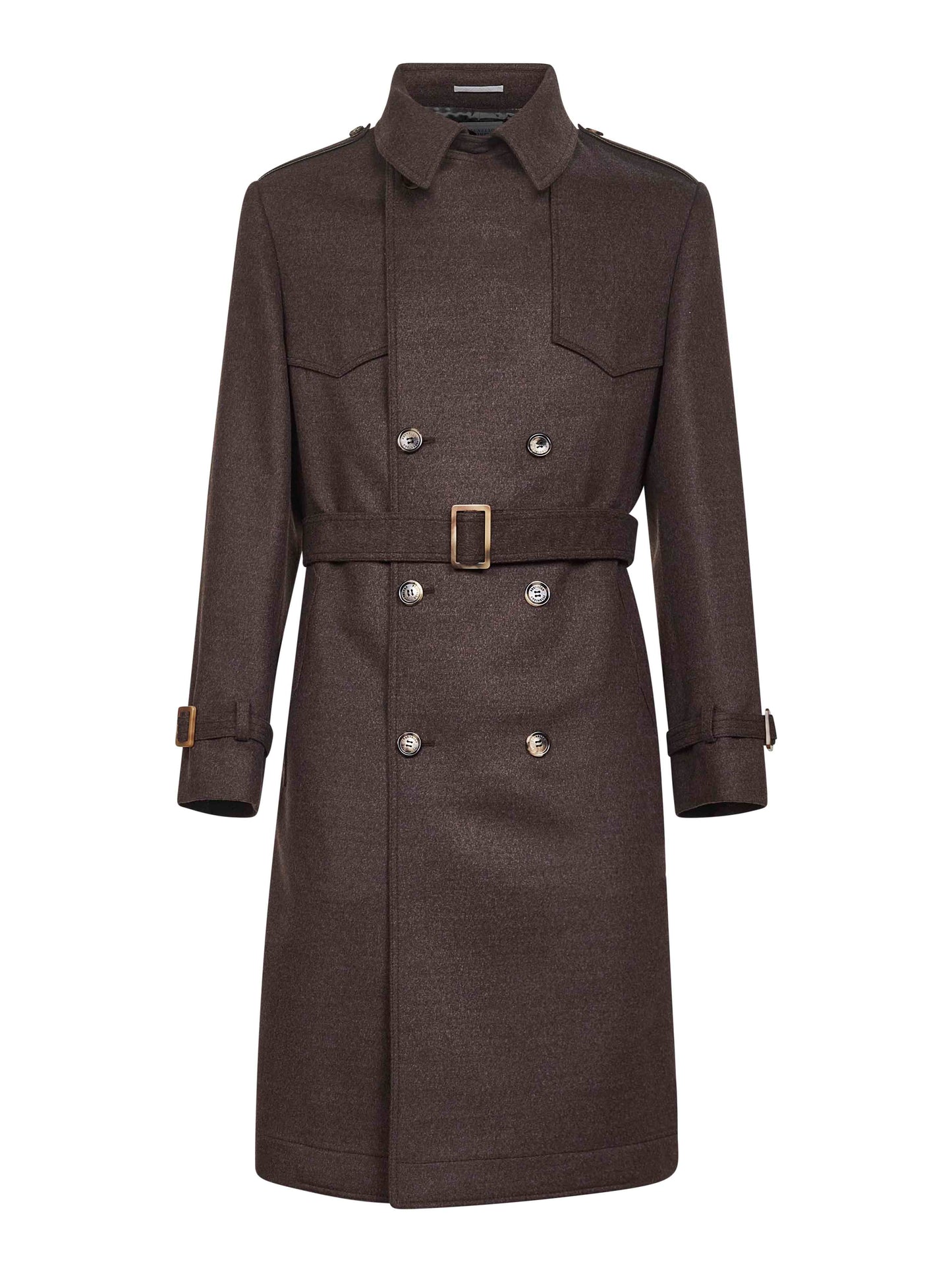 Brown wool double-breasted trench coat