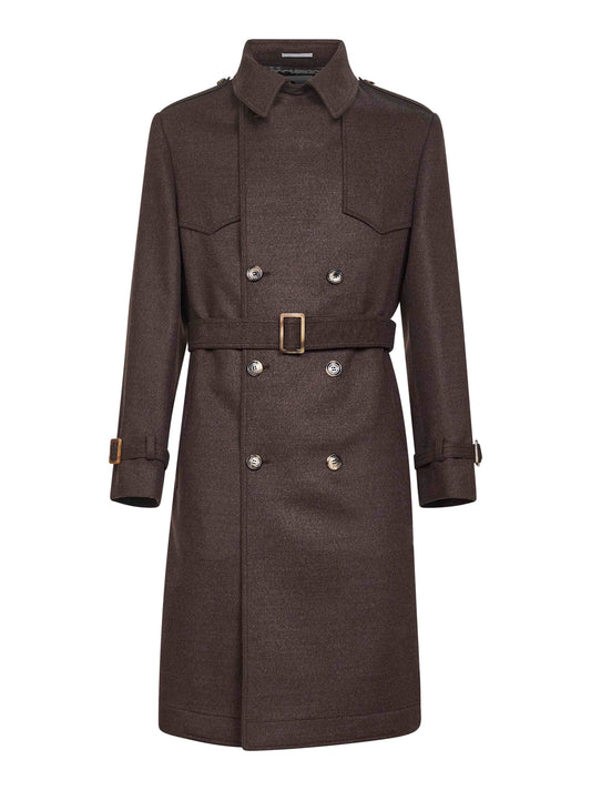 Trench doppiopetto in lana marrone