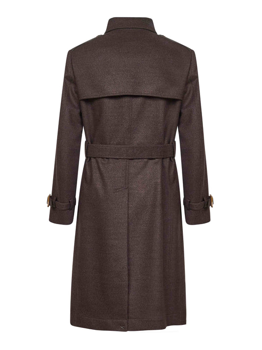 Trench doppiopetto in lana marrone