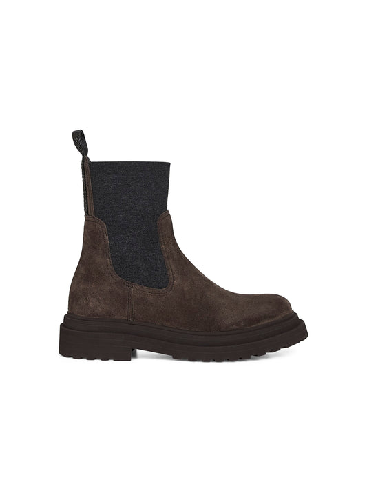 Brown suede embroidered ankle boots