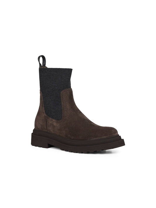 Brown suede embroidered ankle boots