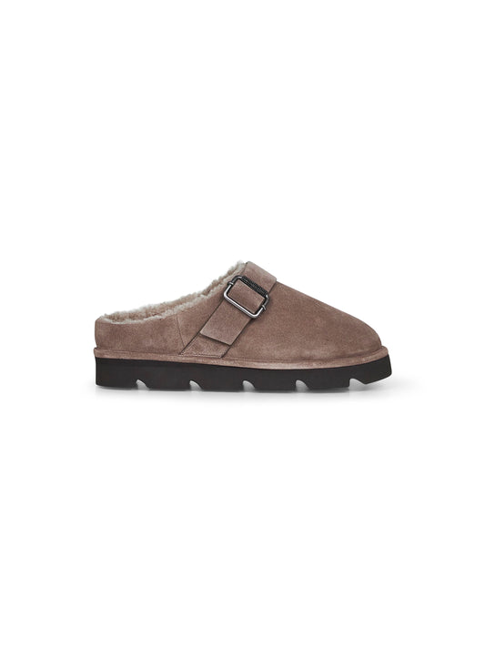 Clay suede slipper with monili