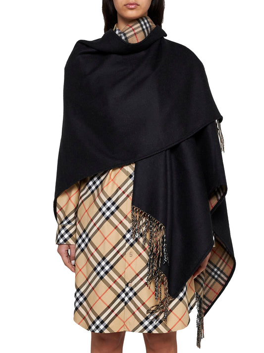 Reversible Check Wool Cape