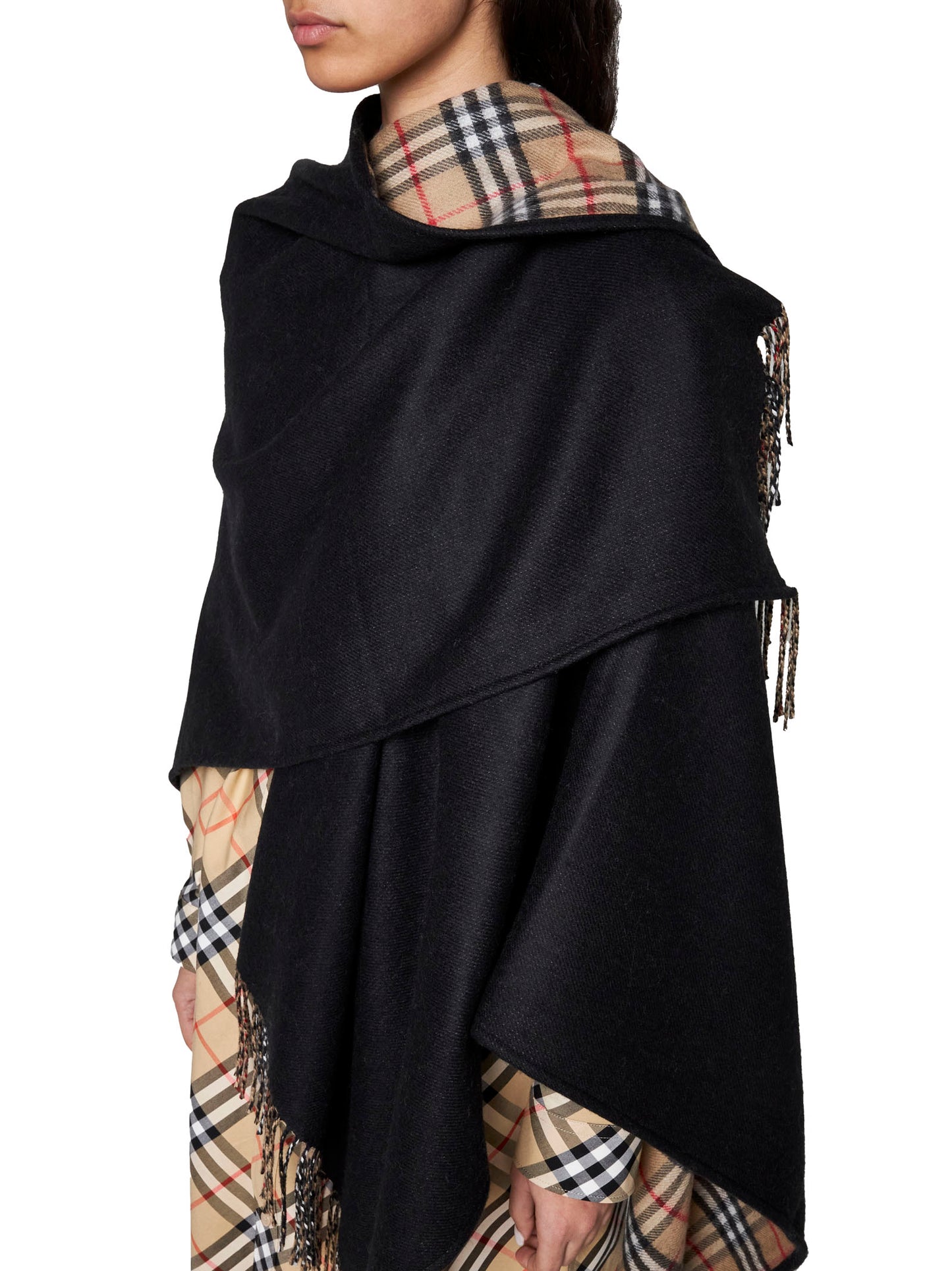 Reversible Check Wool Cape