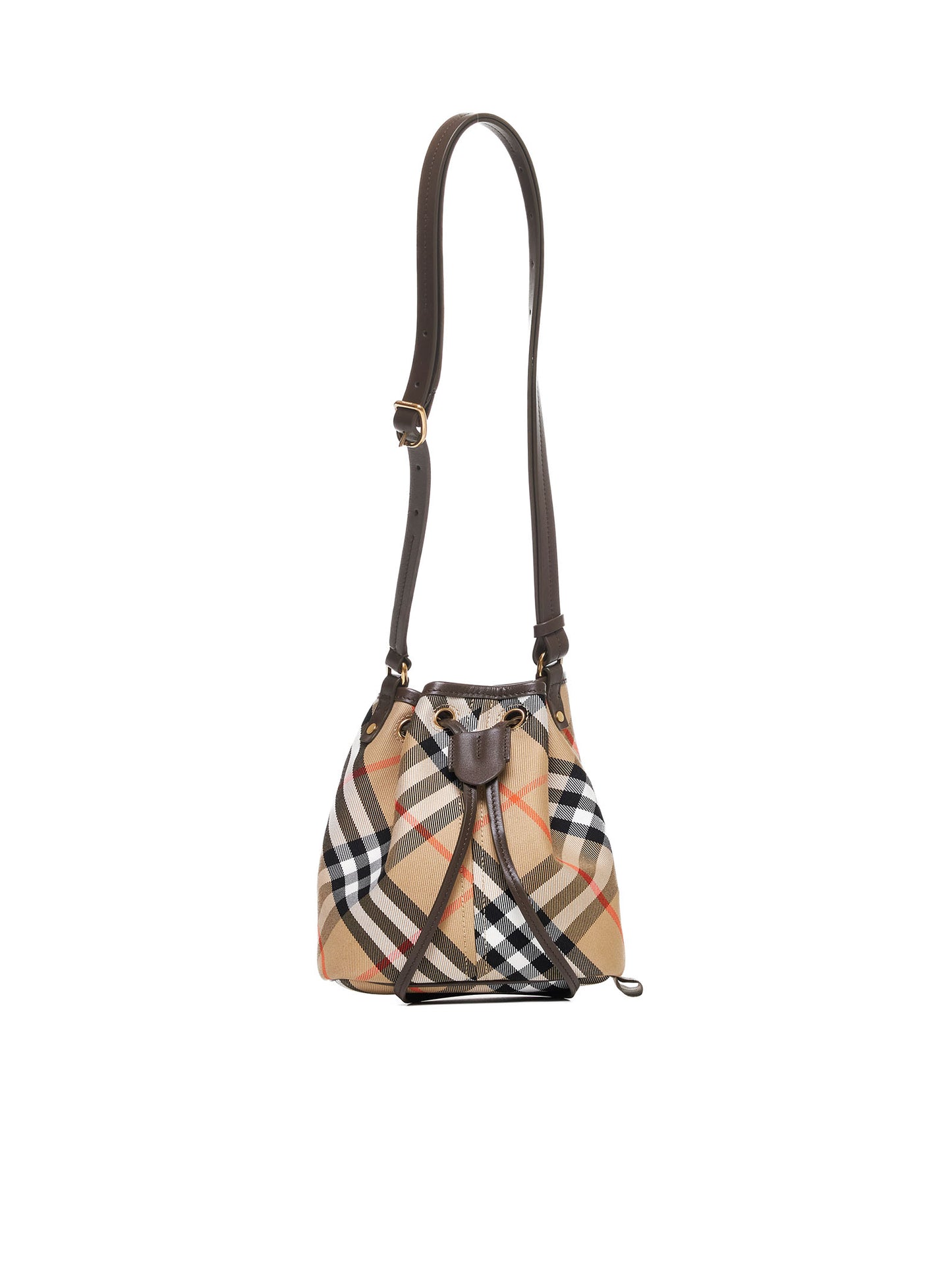 Check canvas mini bucket bag