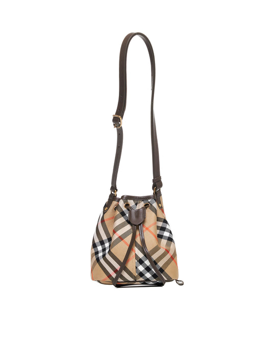 Check canvas mini bucket bag