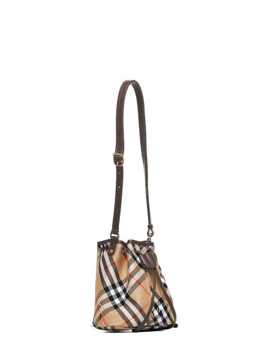 Check canvas mini bucket bag