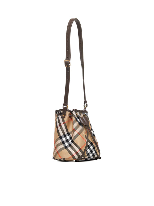 Check canvas mini bucket bag