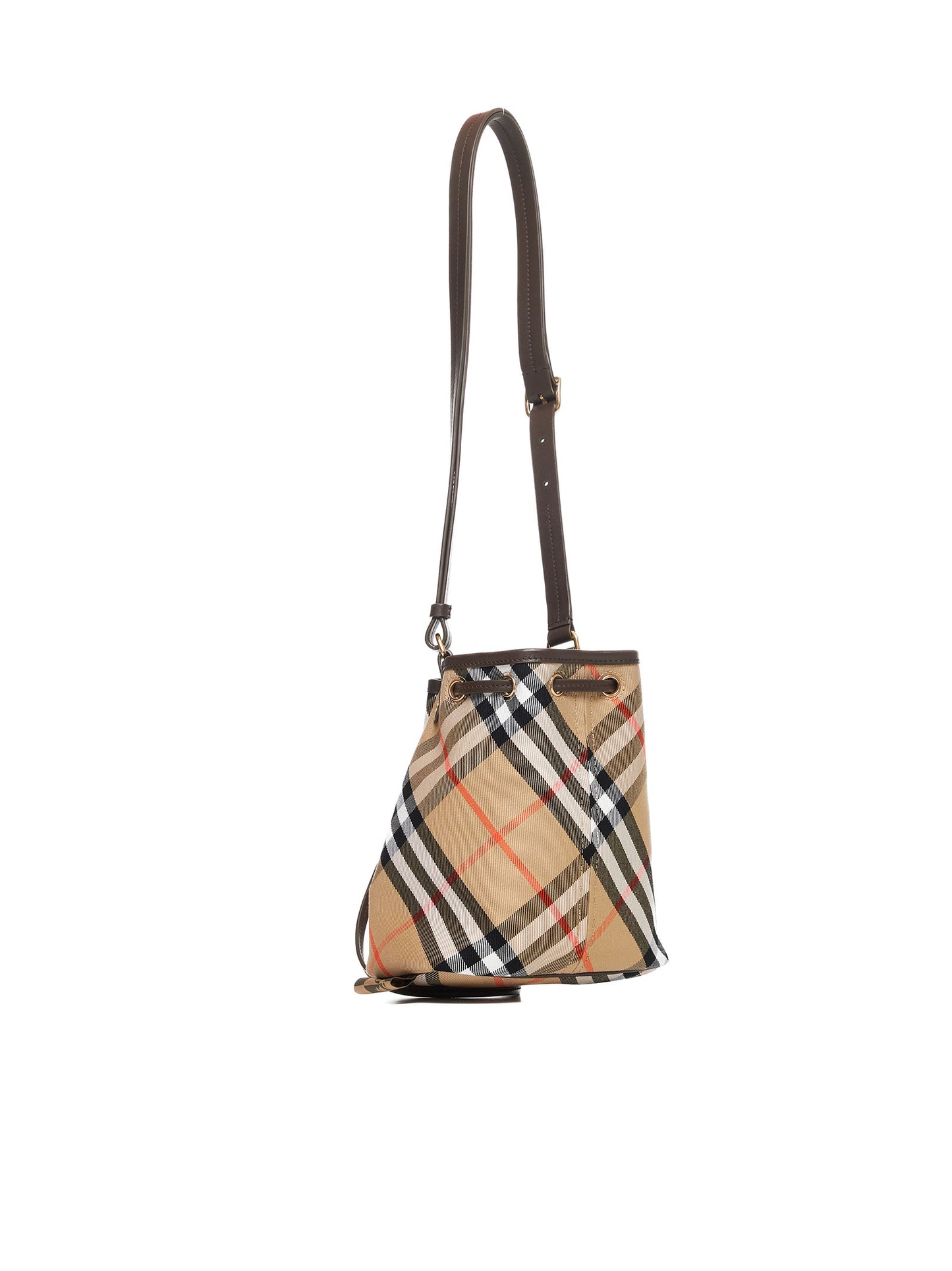 Check canvas mini bucket bag